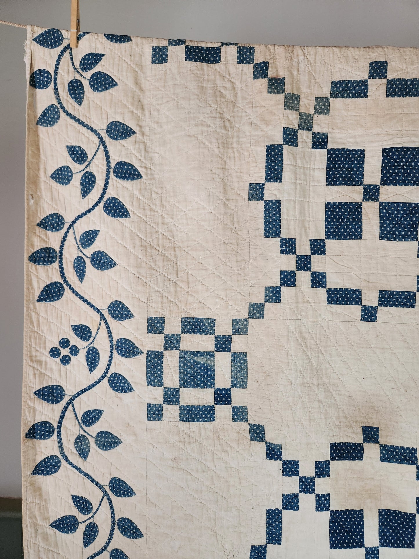 Blue and White 19th Century Antique Patchwork Quilt
