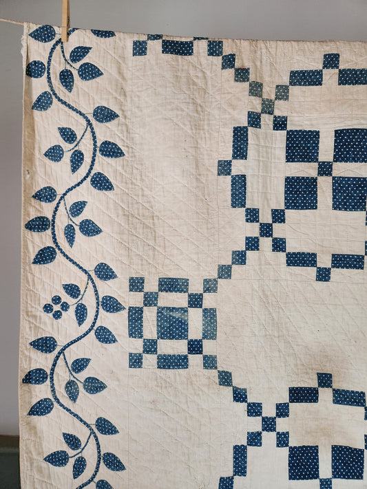 Blue and White 19th Century Antique Patchwork Quilt