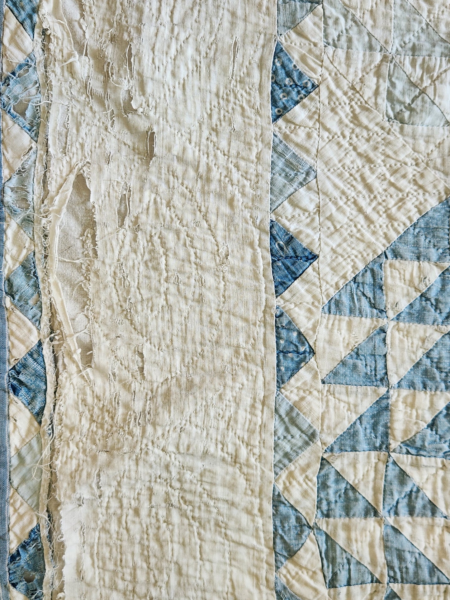 Well-Loved Antique Ocean Waves Quilt c1900