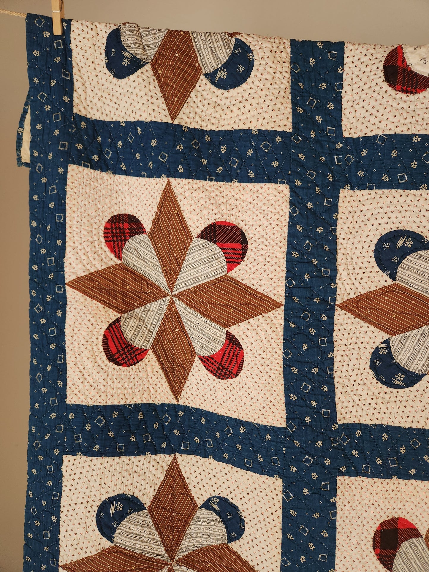 Antique Indigo & White Patchwork Crown Quilt c1890