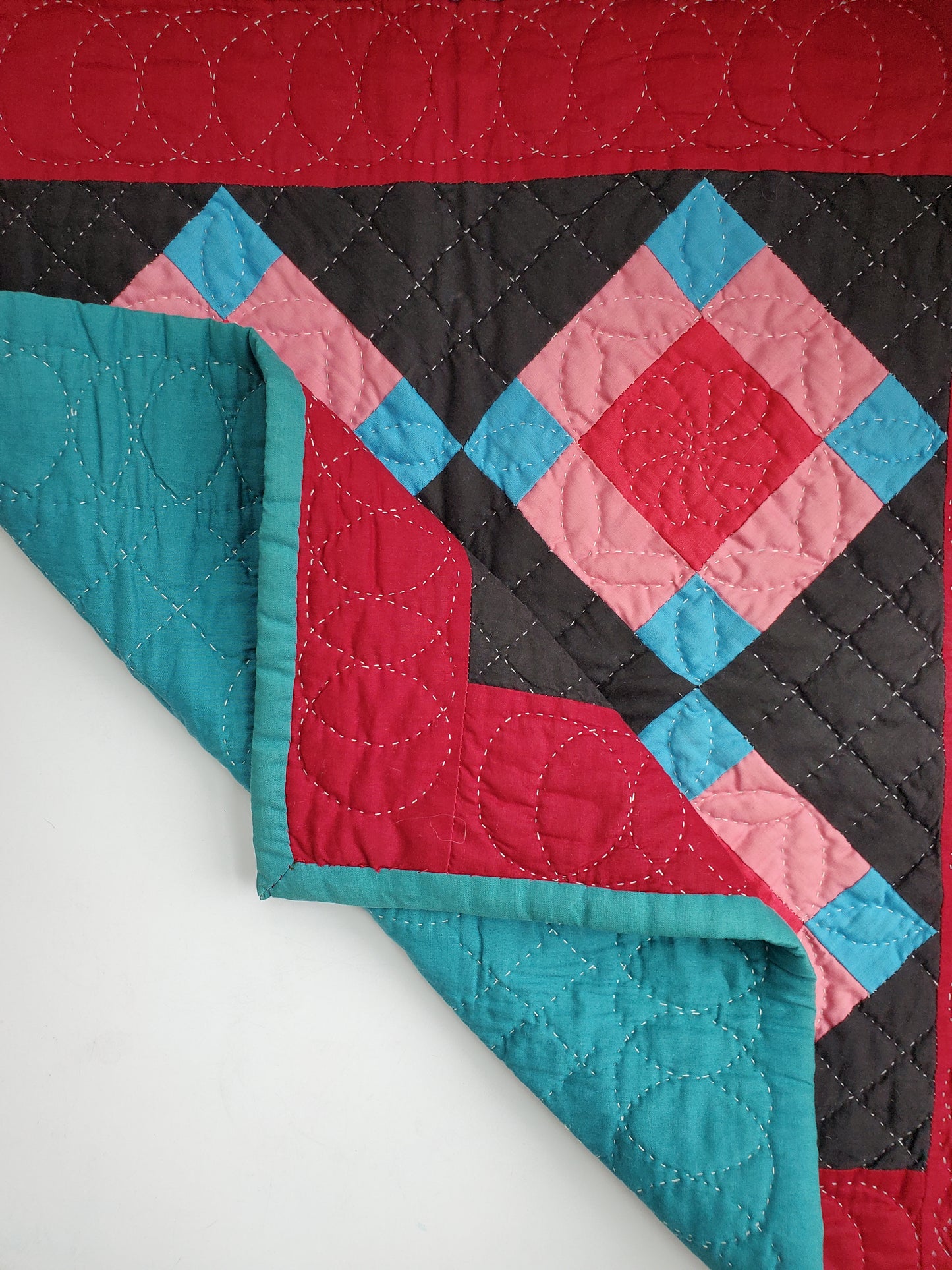 Small, Contemporary Amish Style Hand Quilted Mini Quilt