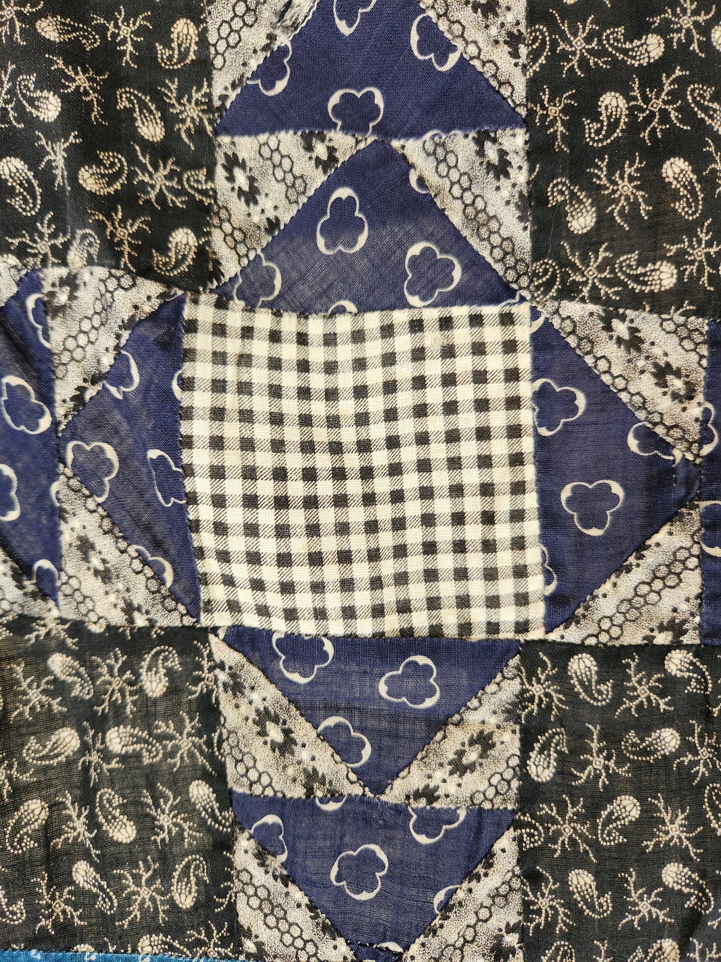 Antique Indigo Patchwork Quilt Top c1900