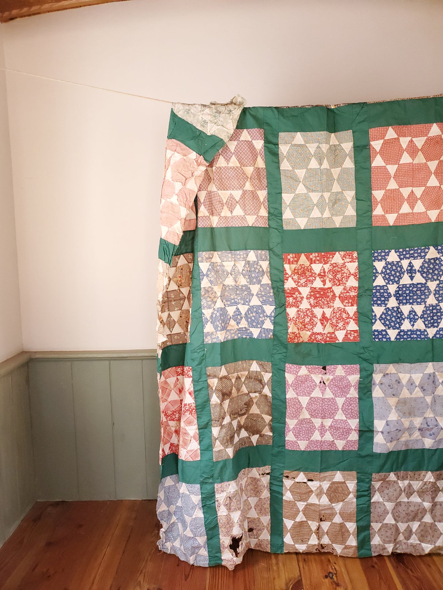 Vintage Hexagon Star Quilt Top, ca 1930