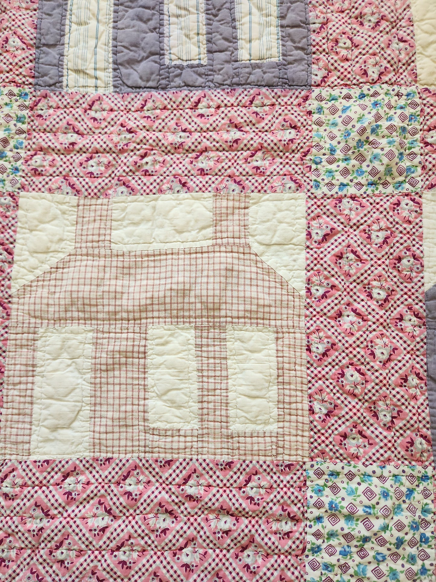 1930’s Feed Sack Log Cabin/School House Quilt