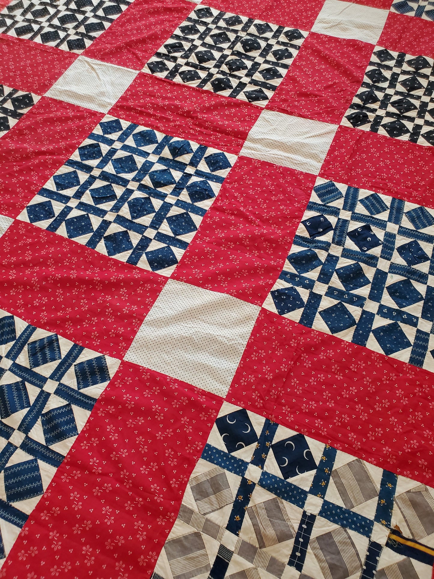 Red White & Blue Antique Quilt Top, ca 1900