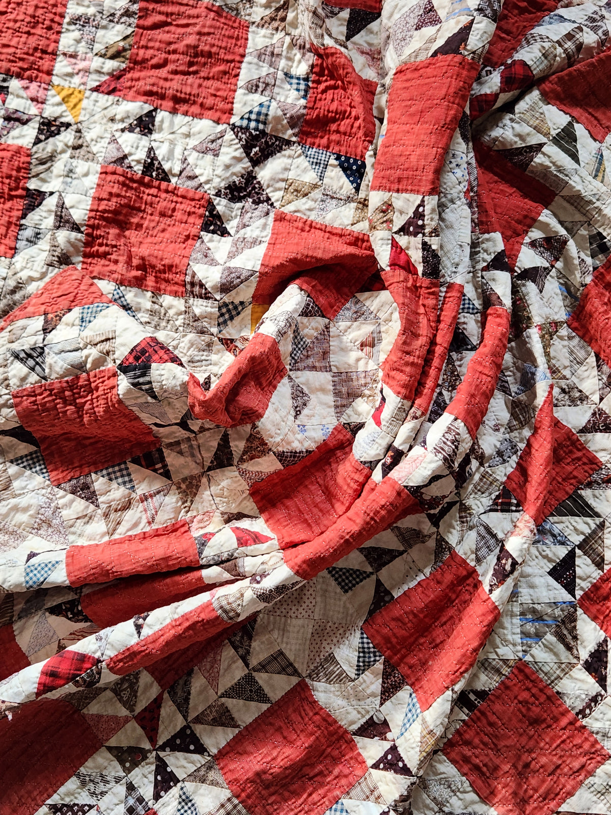 Antique Turkey Red Ocean Waves Quilt c1880