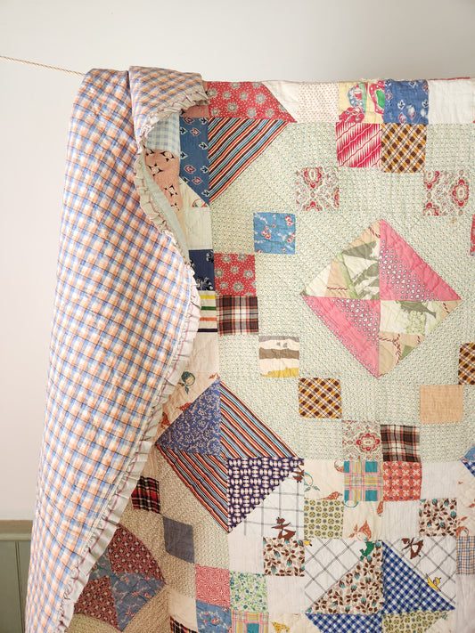 Unique Vintage Patchwork Quilt with Ruffles c1940