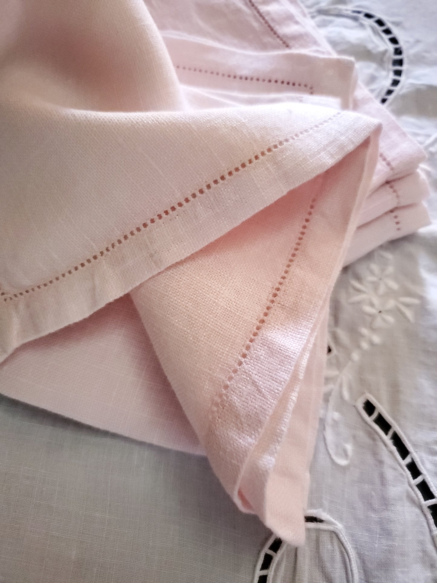 Set of Pink Vintage Linen Luncheon Napkins