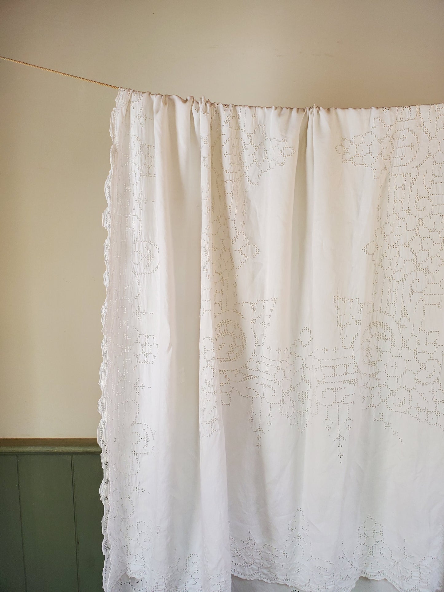 Heirloom Handmade Cutwork White Linen Tablecloth