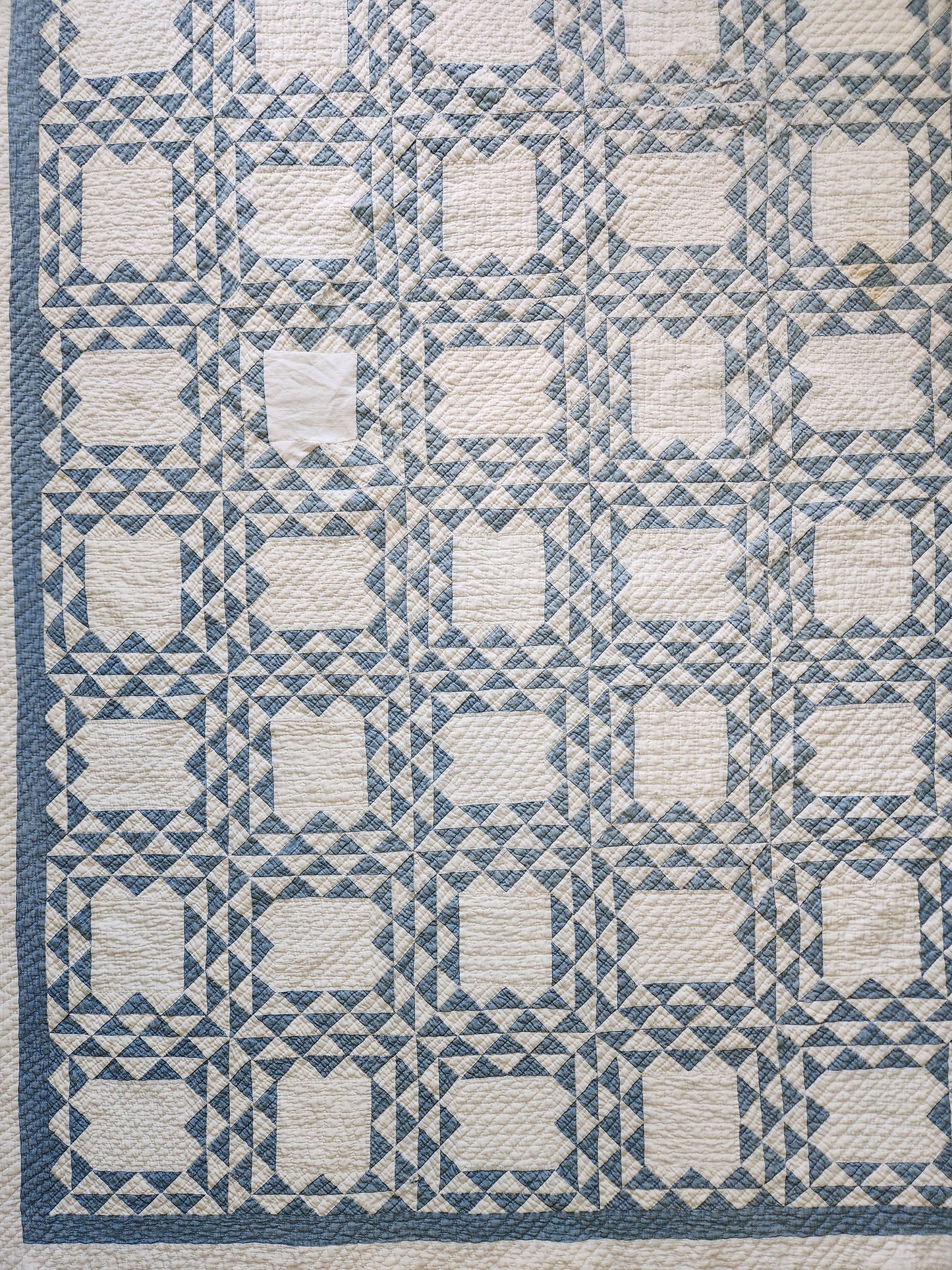 Antique Blue & White Ocean Waves Quilt c1900