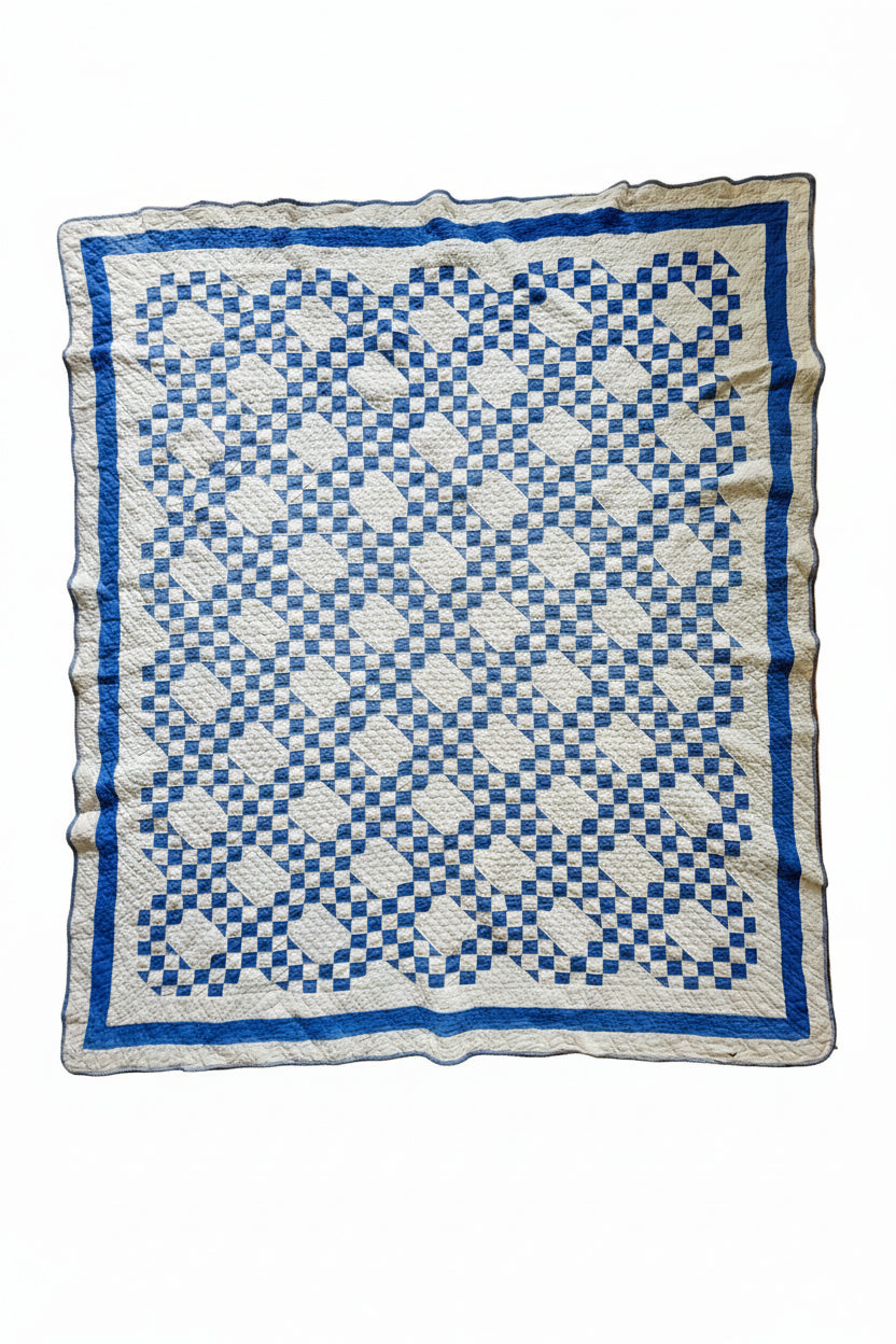 Antique Blue & White Triple Irish Chain Quilt