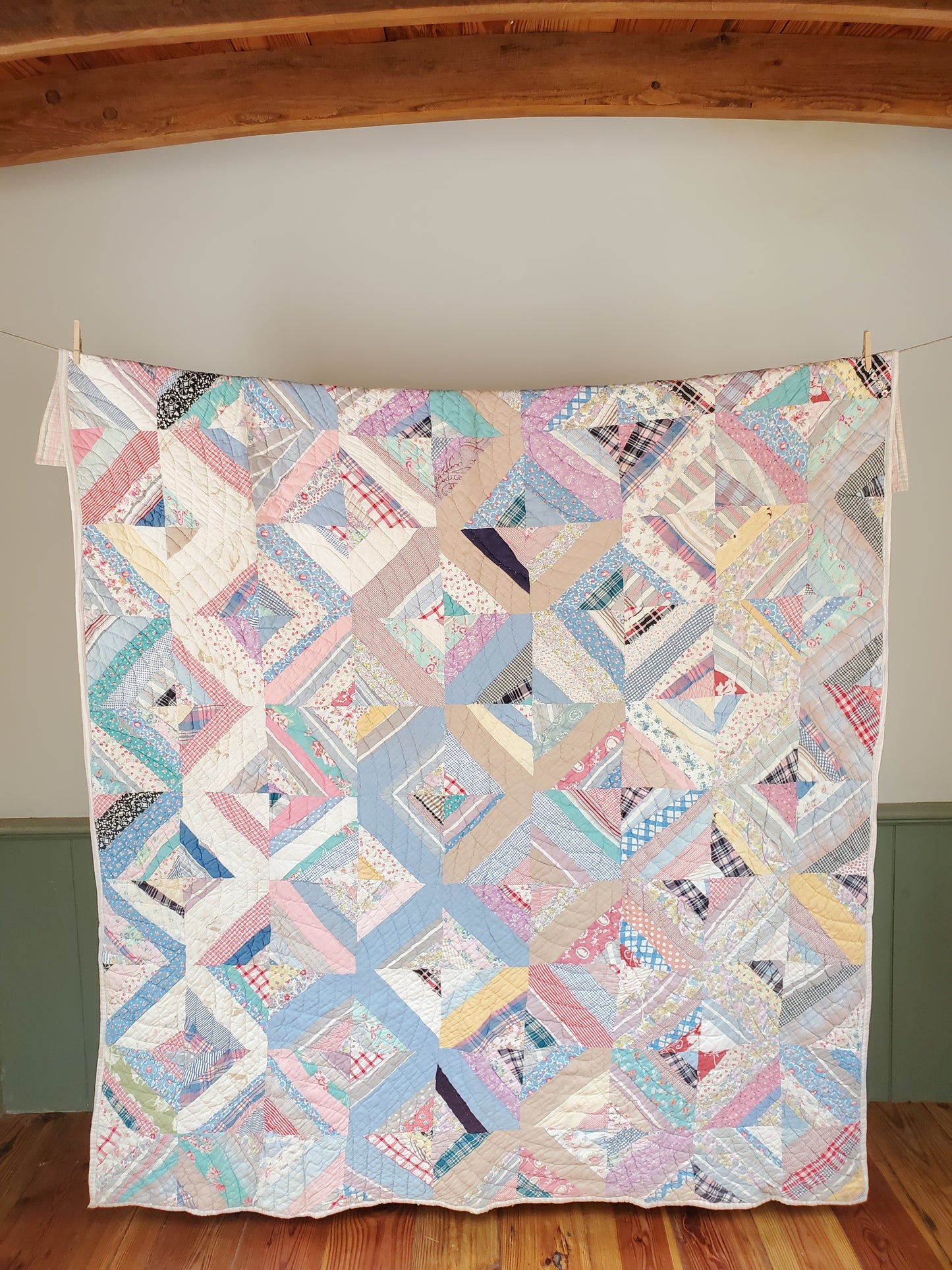 Vintage Feed Sack String Quilt, ca 1950