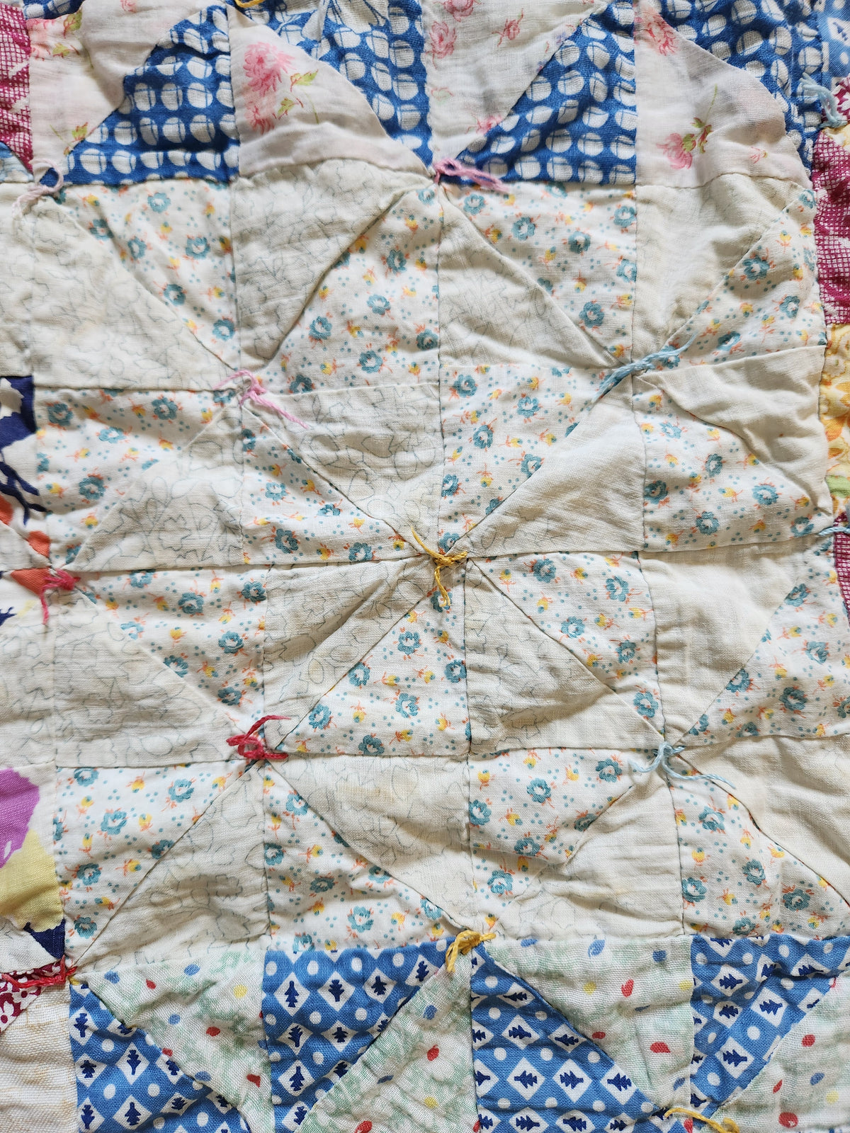 Hand Tied Double Sided Patchwork Quilt c1940