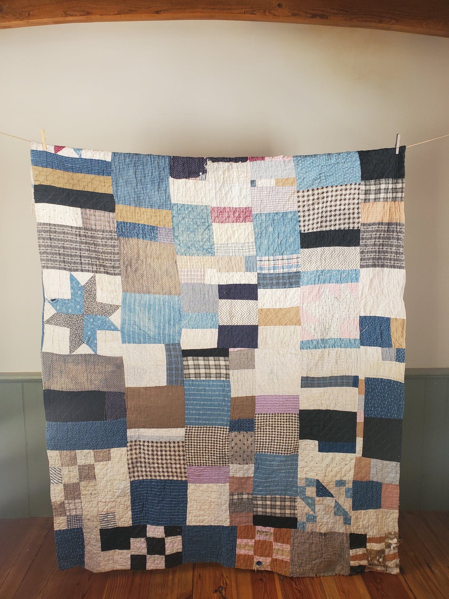 Patchwork Sampler Scrappy Double Sided Antique Quilt, ca 1900