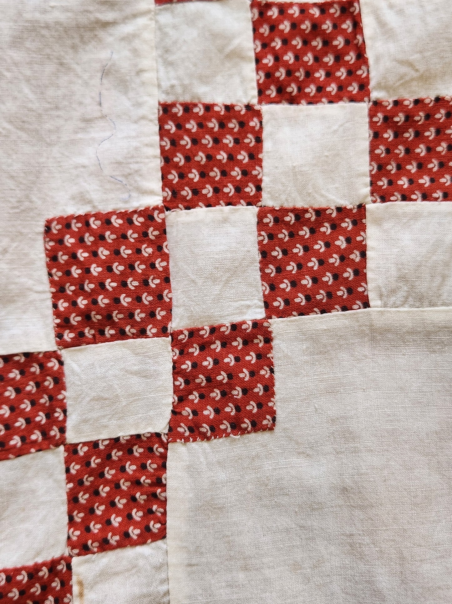 Antique Red & White Triple Irish Chain Quilt Top