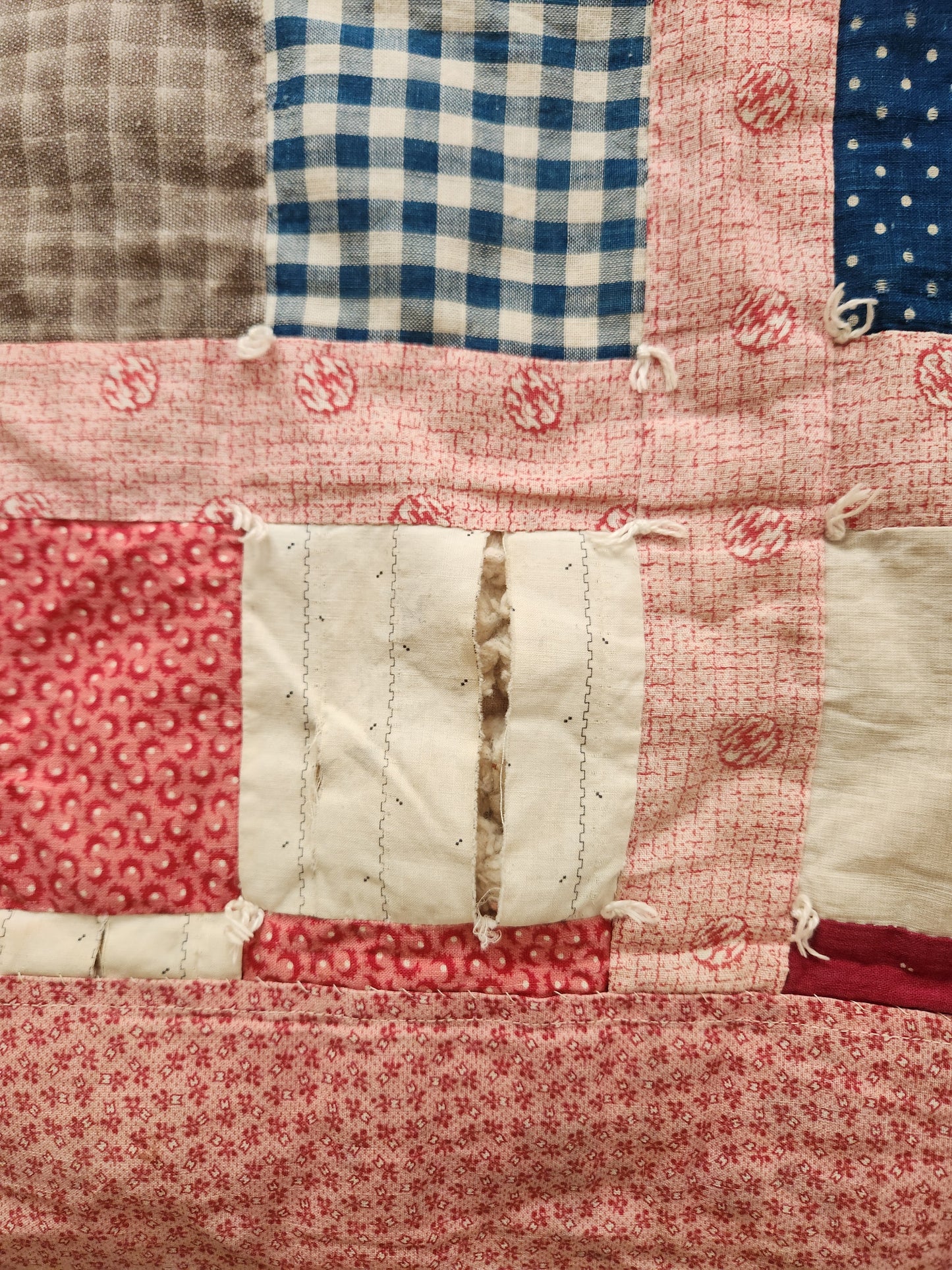 Vintage Four Patch Hand Tied Comforter Quilt c1930