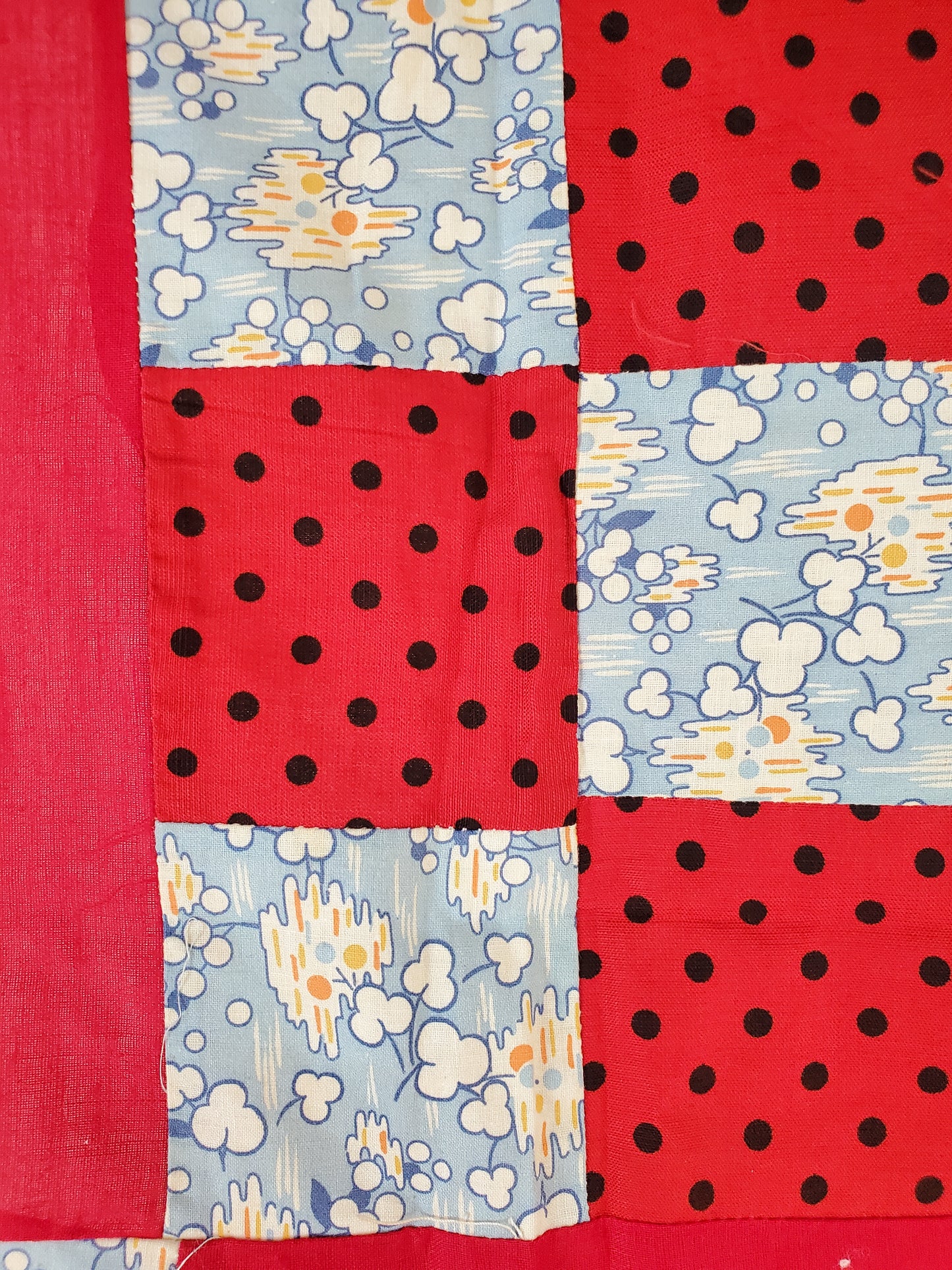 Red 16 Patch Vintage Quilt Top, ca 1950