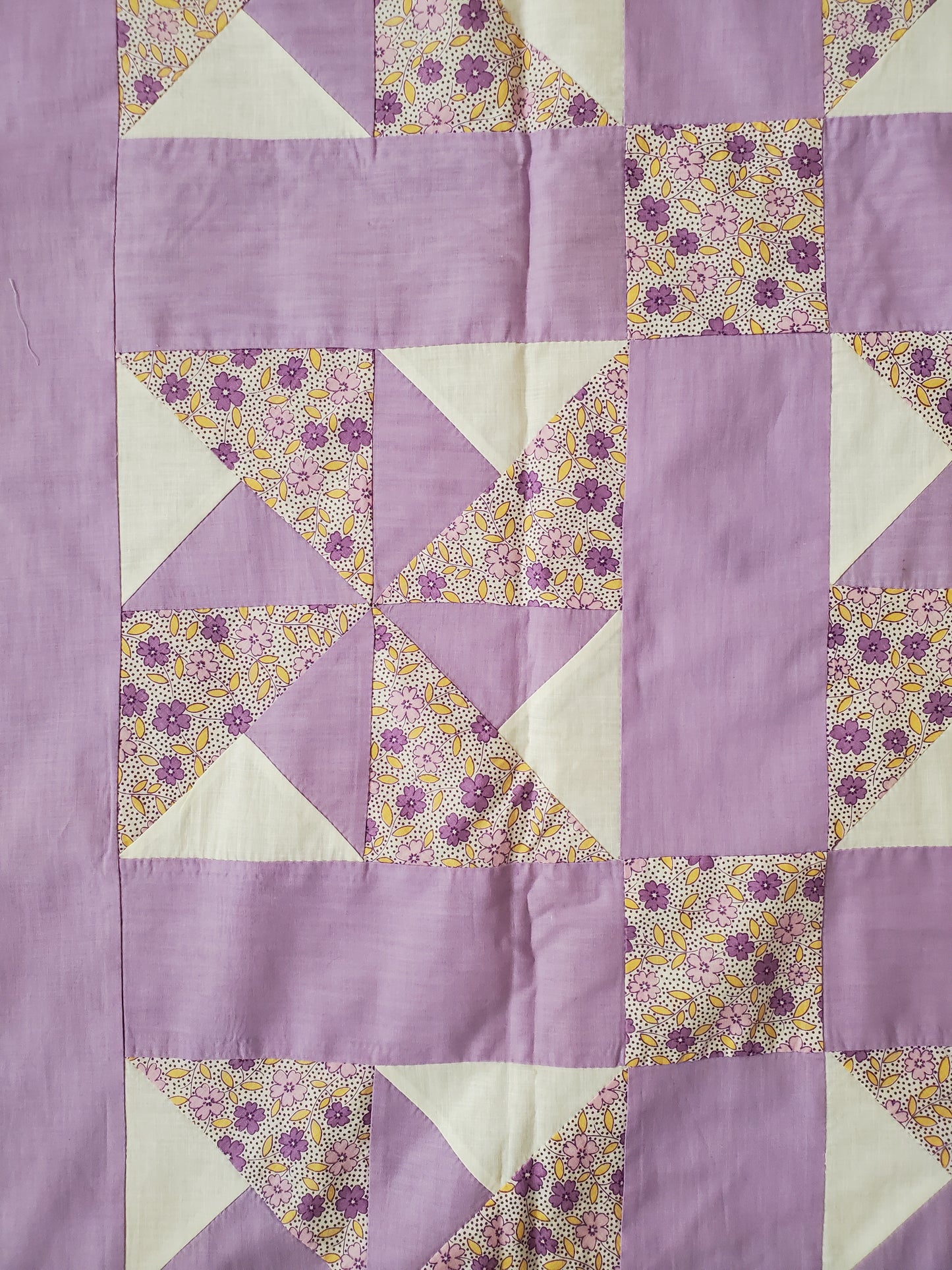 Lavender Floral Pinwheel Quilt Top, ca 1930