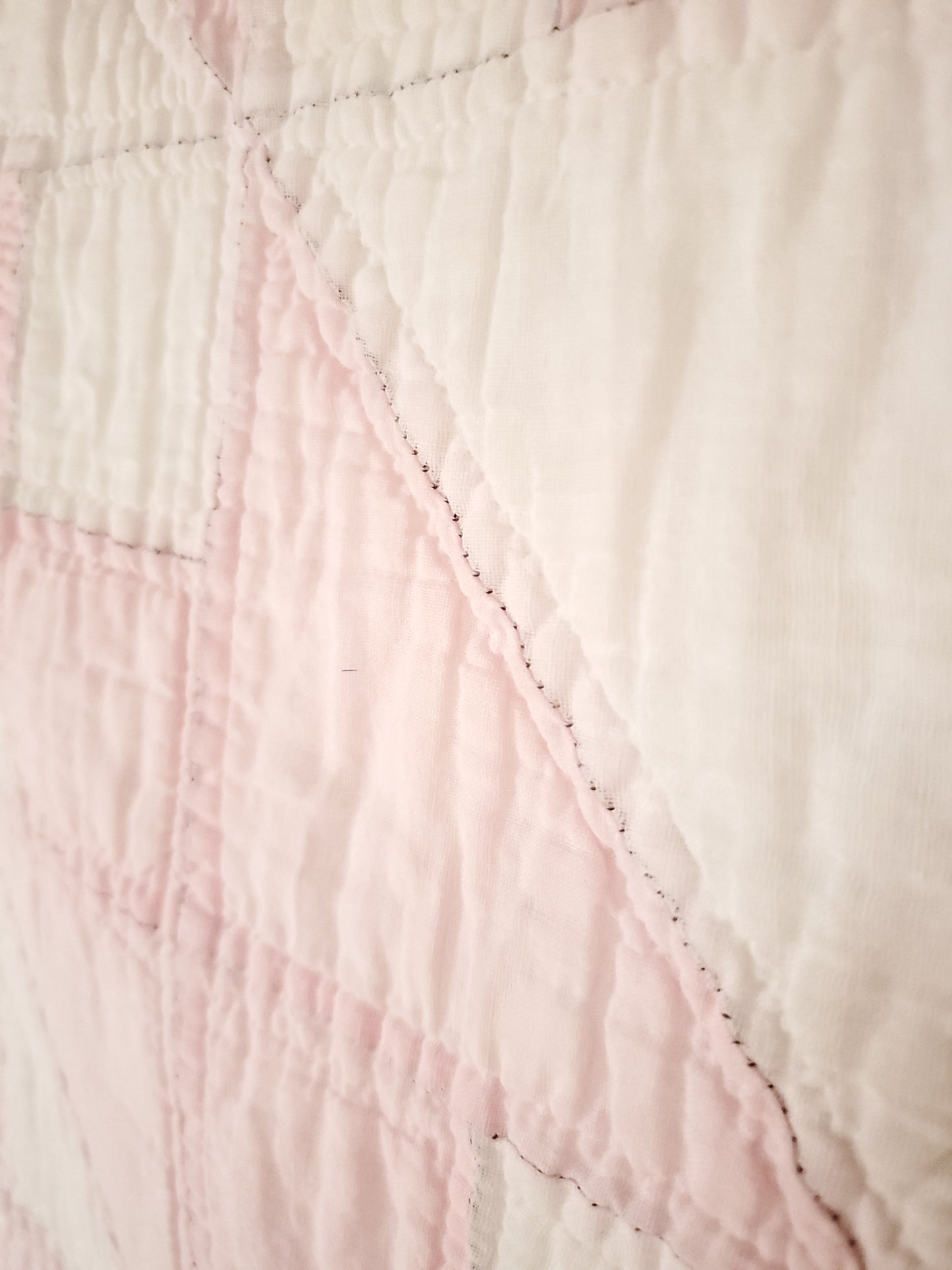 Pink and White Jacob's Ladder Vintage Quilt, ca 1950