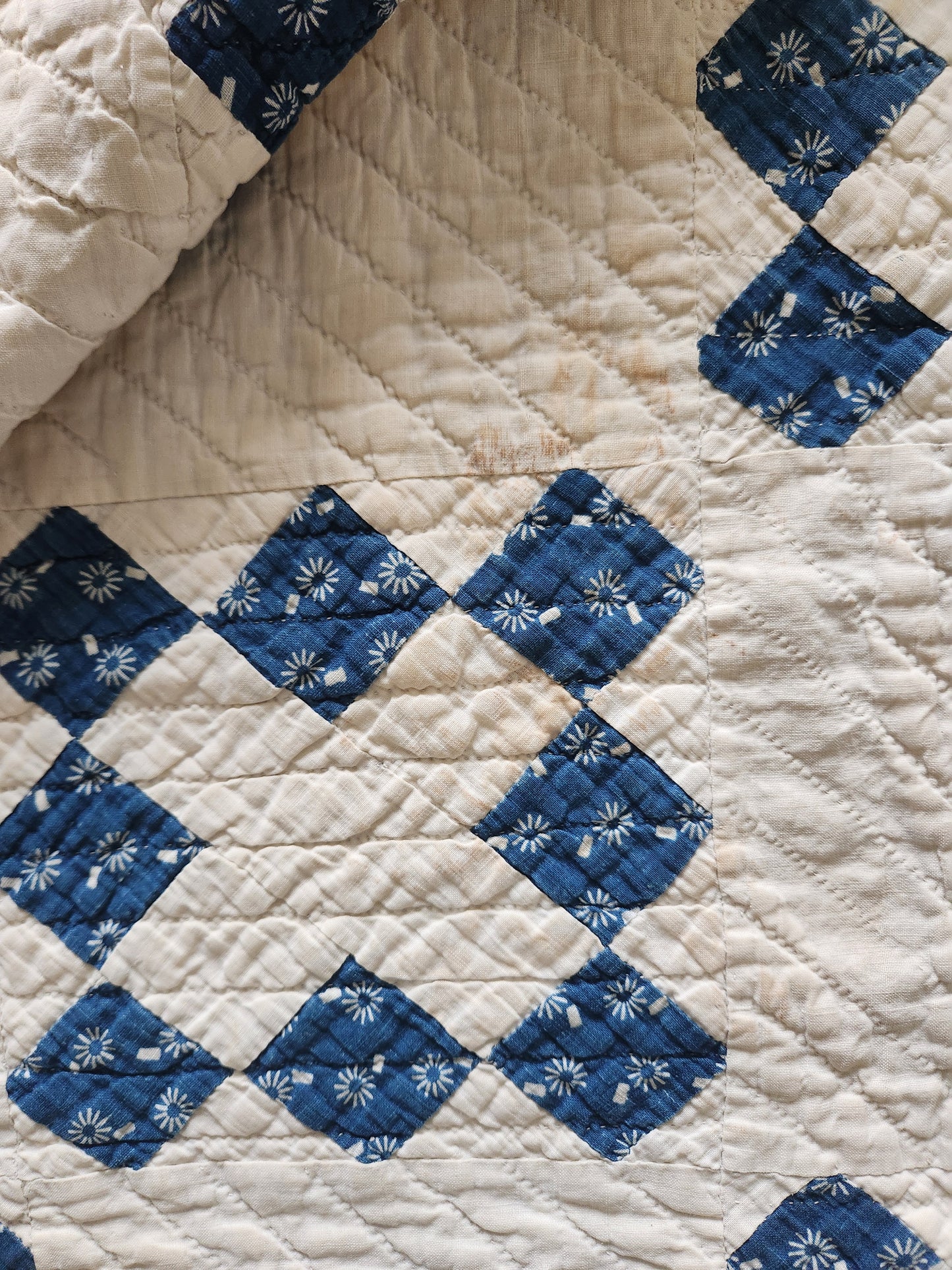 Antique 19th Century Indigo & White Patchwork Quilt