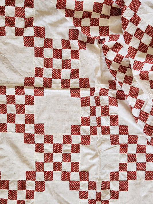 Antique Red & White Triple Irish Chain Quilt Top