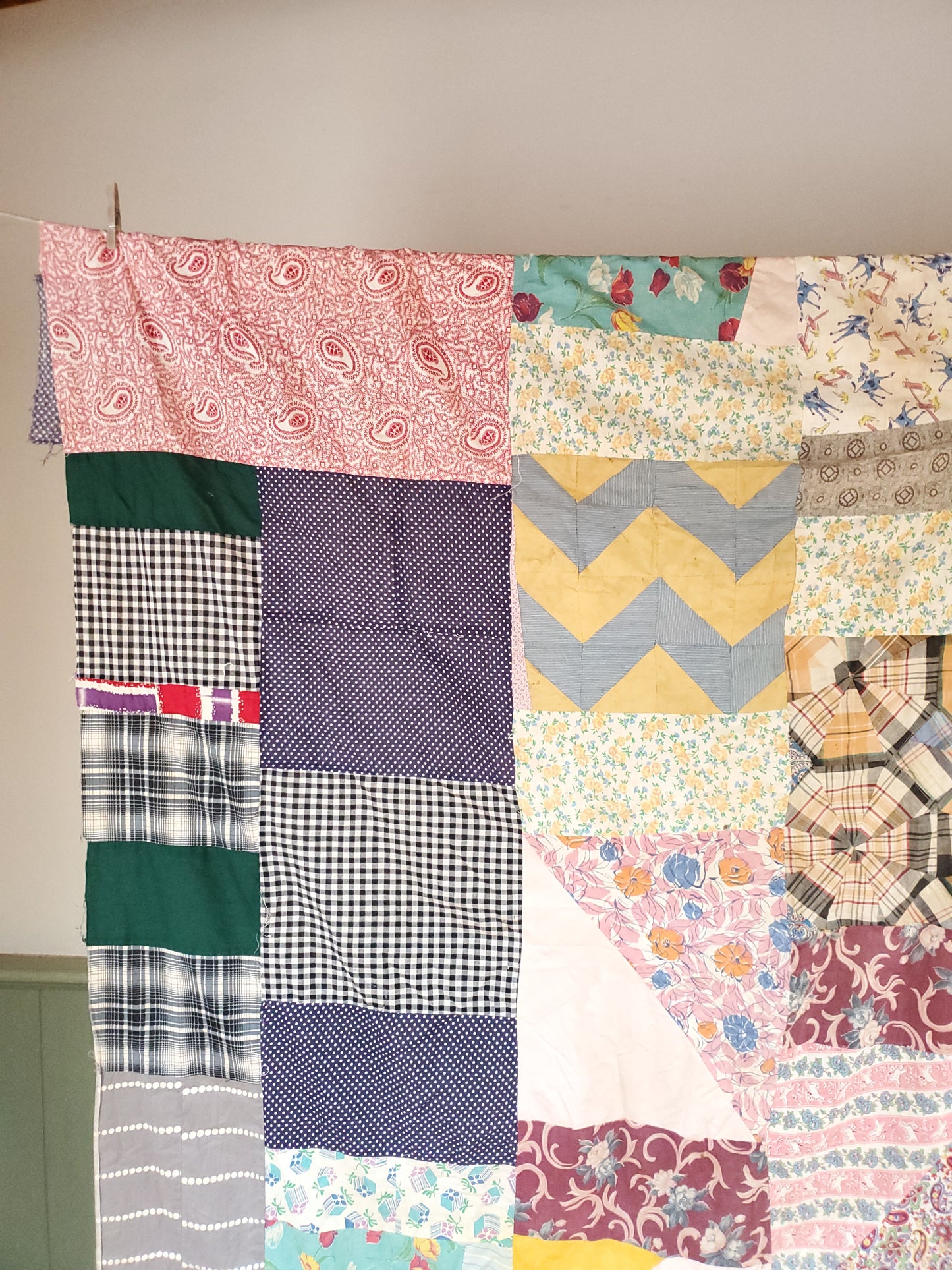 Vintage Feed Sack Quilt Top, Mid 20th Cent