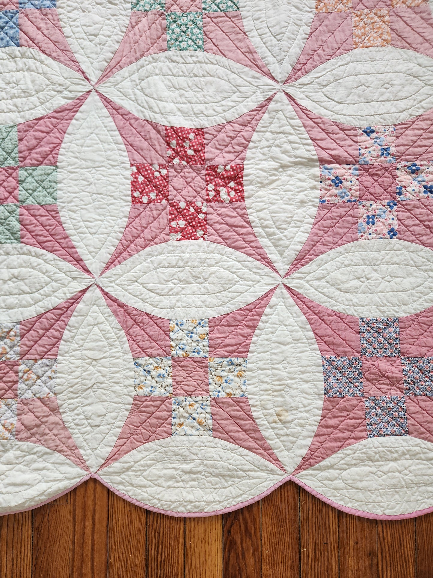 Vintage Pink Improved Nine Patch Quilt 1940