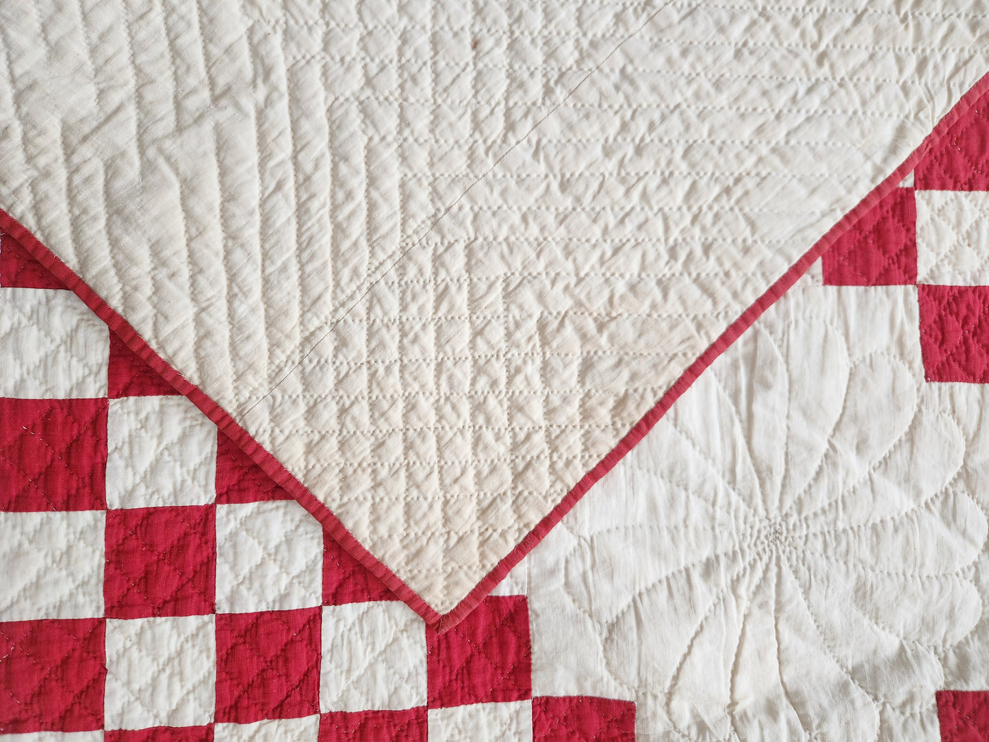 Red & White Antique Double Irish Chain Quilt c1900