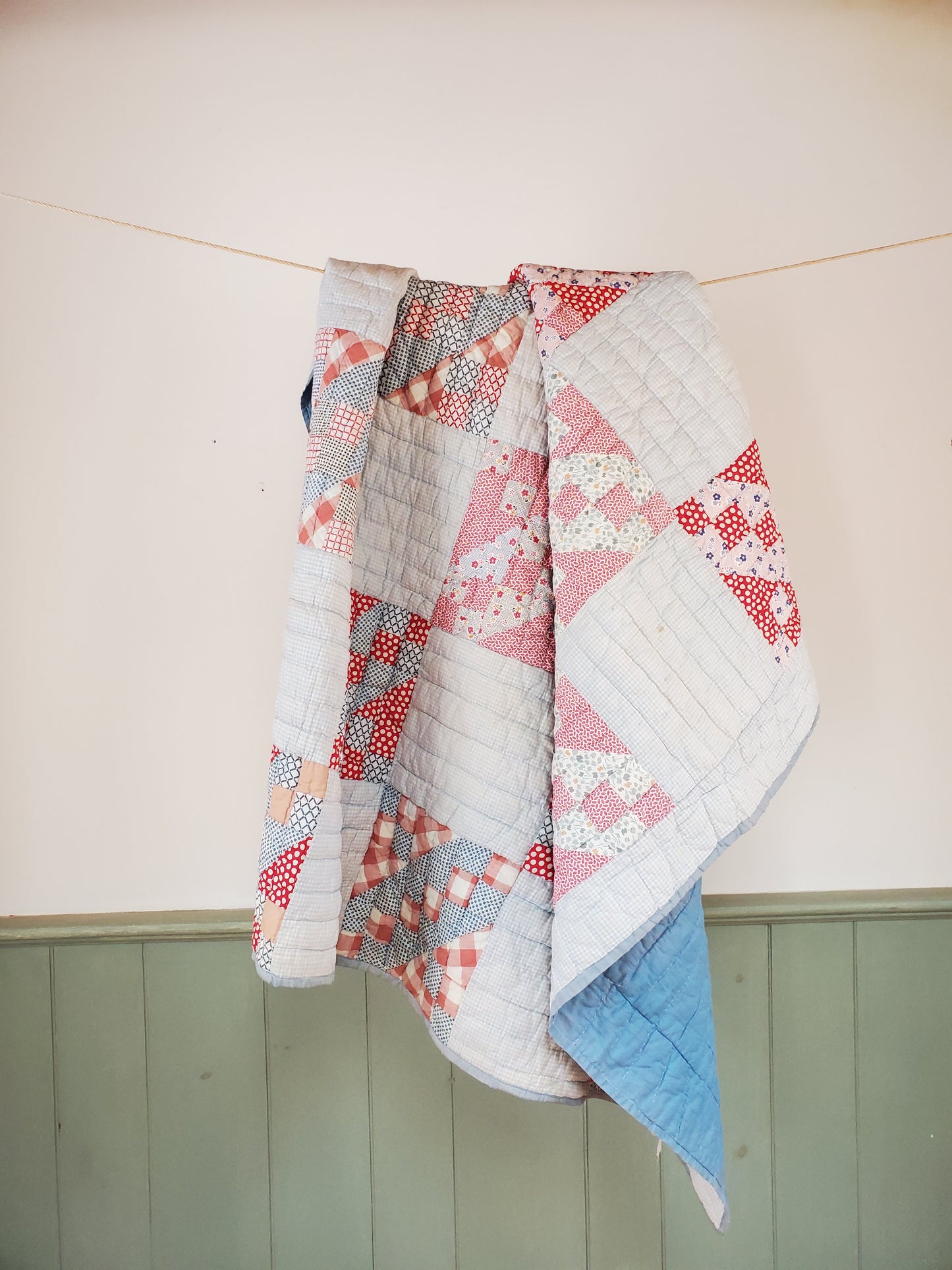 Red, White and Blue Gingham Vintage Quilt, ca 1930