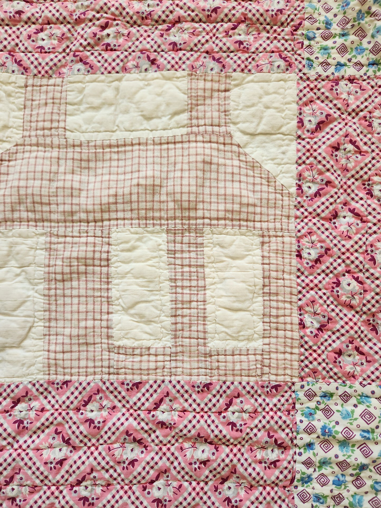 1930’s Feed Sack Log Cabin/School House Quilt