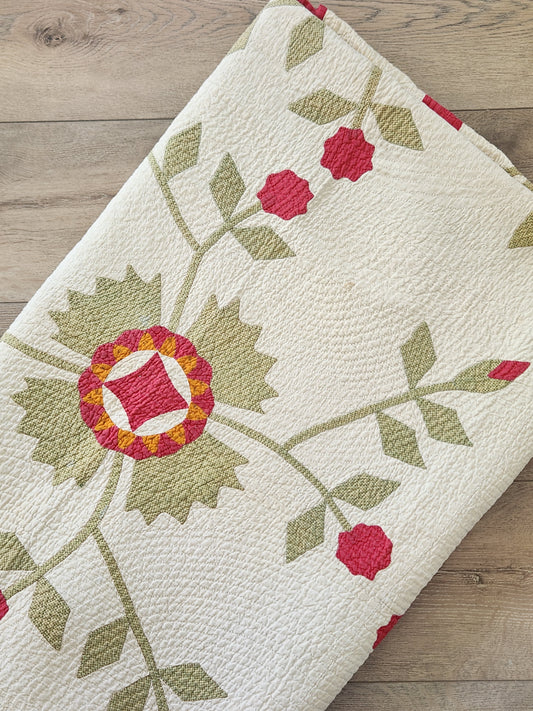 19th Century Antique Applique Whig Rose Quilt