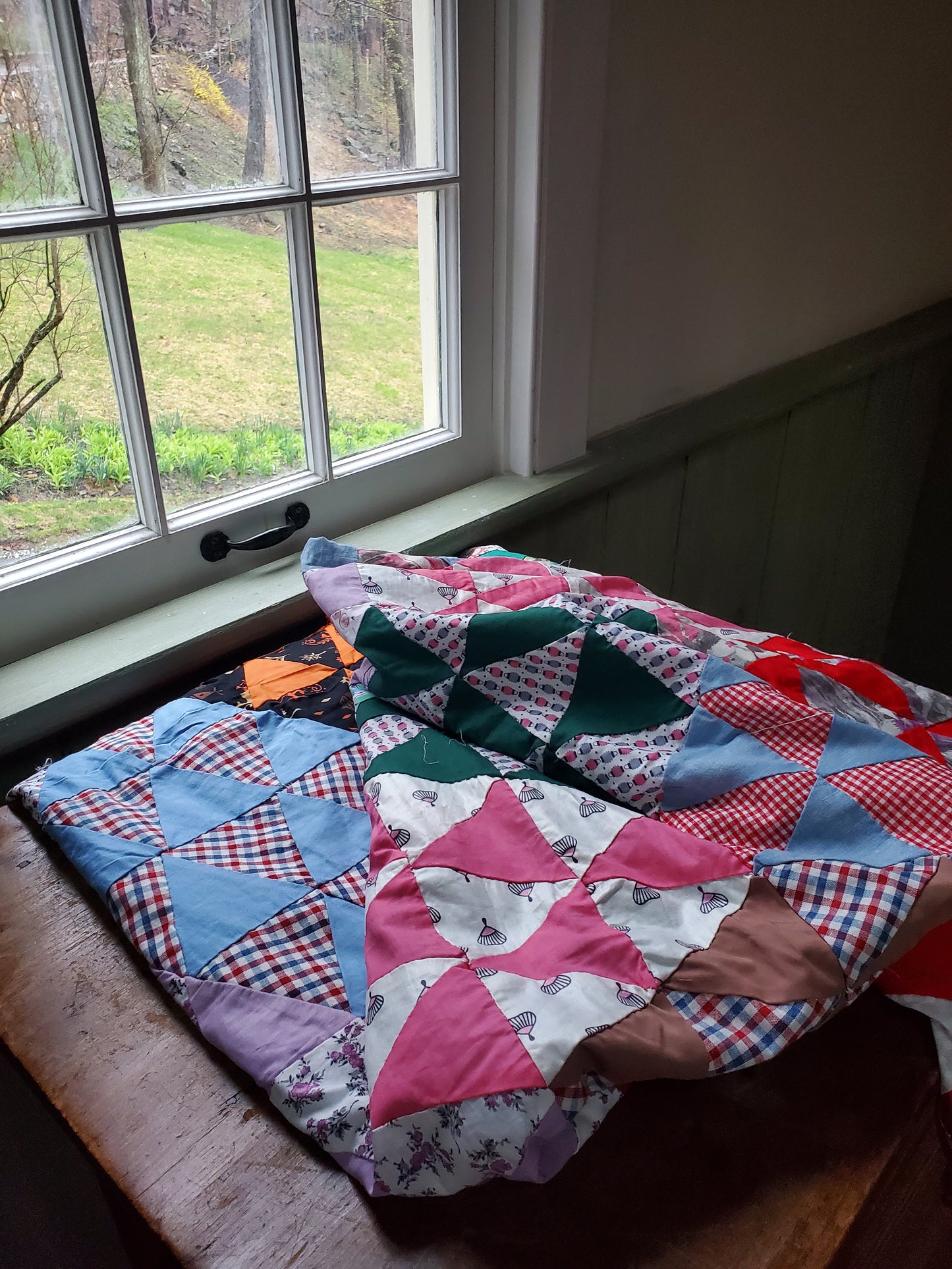 Vintage Half Triangle Feed Sack Quilt, ca 1950