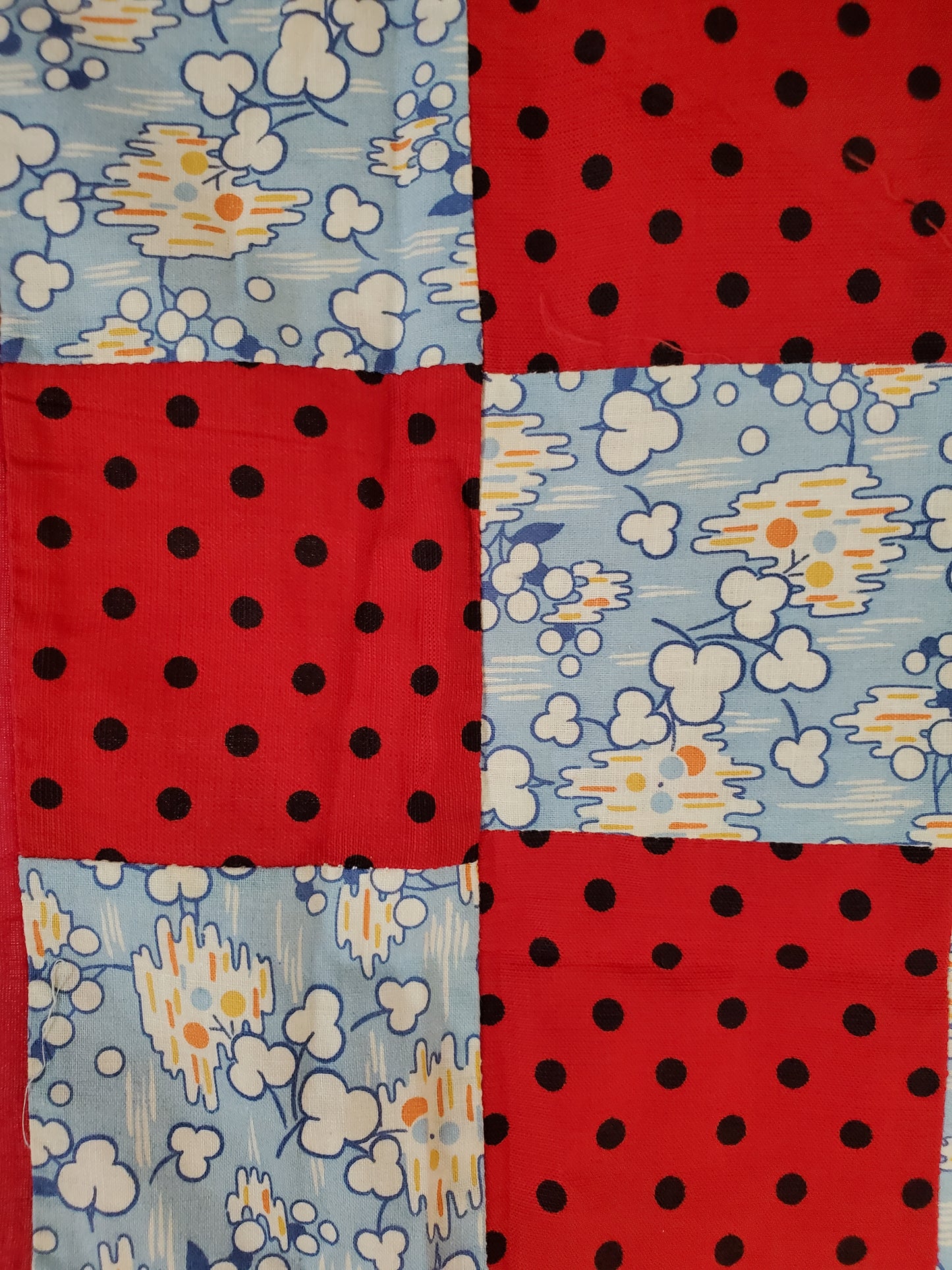 Red 16 Patch Vintage Quilt Top, ca 1950