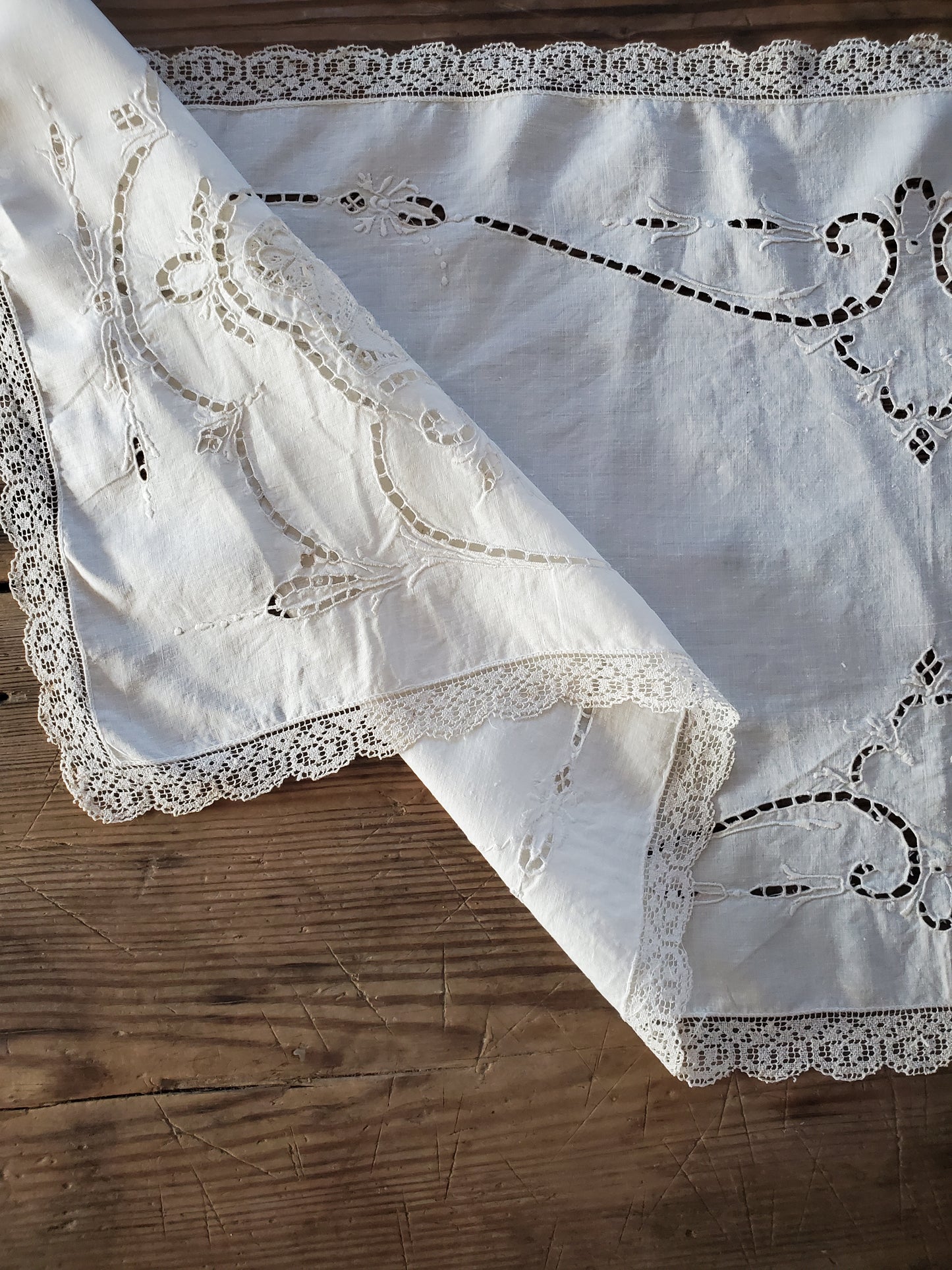 Antique Handmade Linen Table  Runner