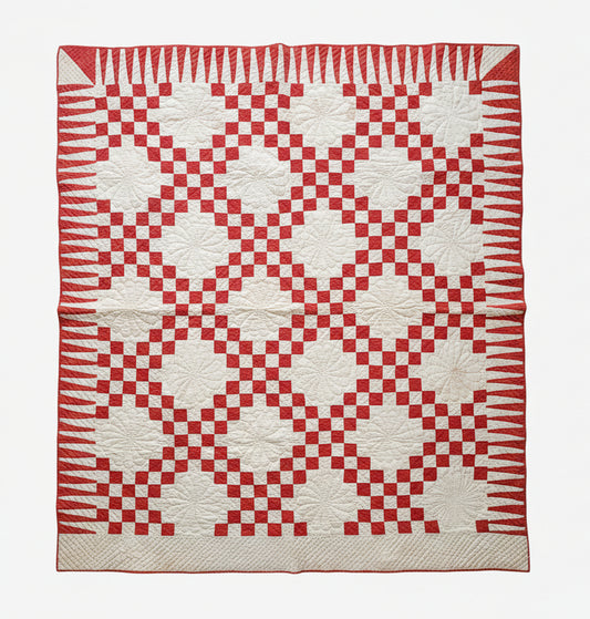 Red & White Antique Double Irish Chain Quilt c1900