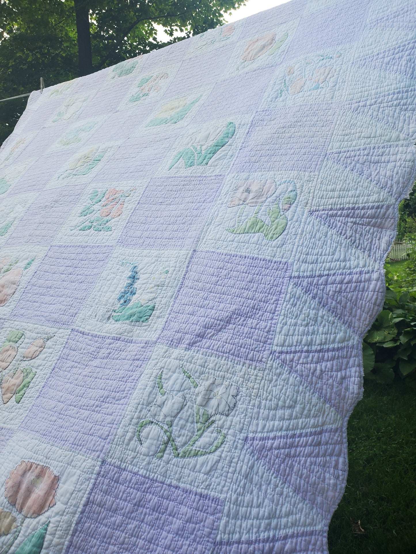 Hand Painted Floral Vintage Quilt