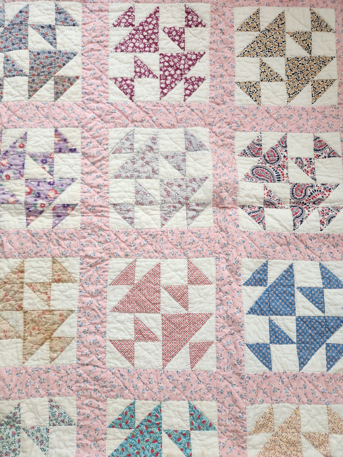 Vintage Feed Sack Patchwork Quilt c1940