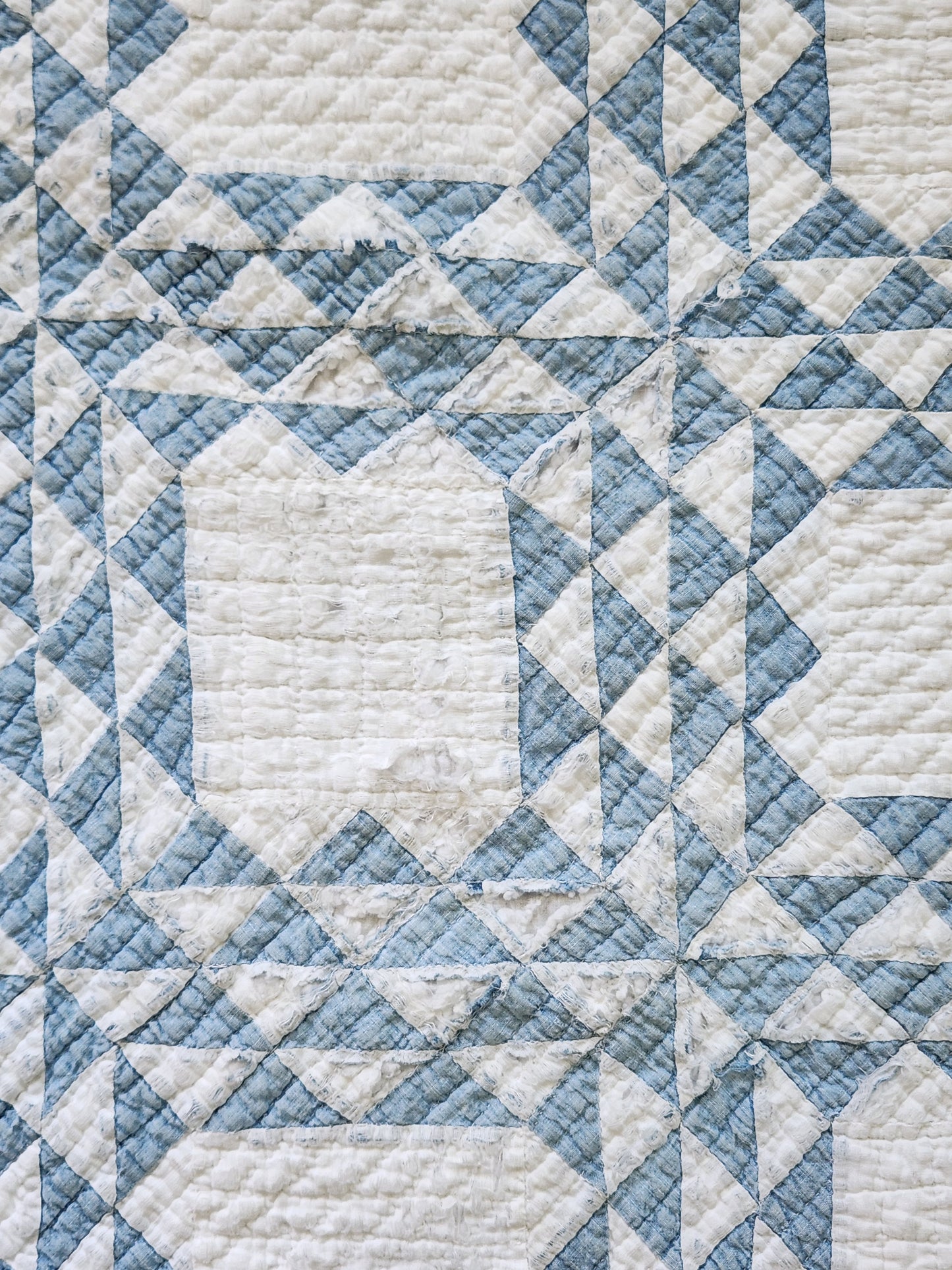 Antique Blue & White Ocean Waves Quilt c1900
