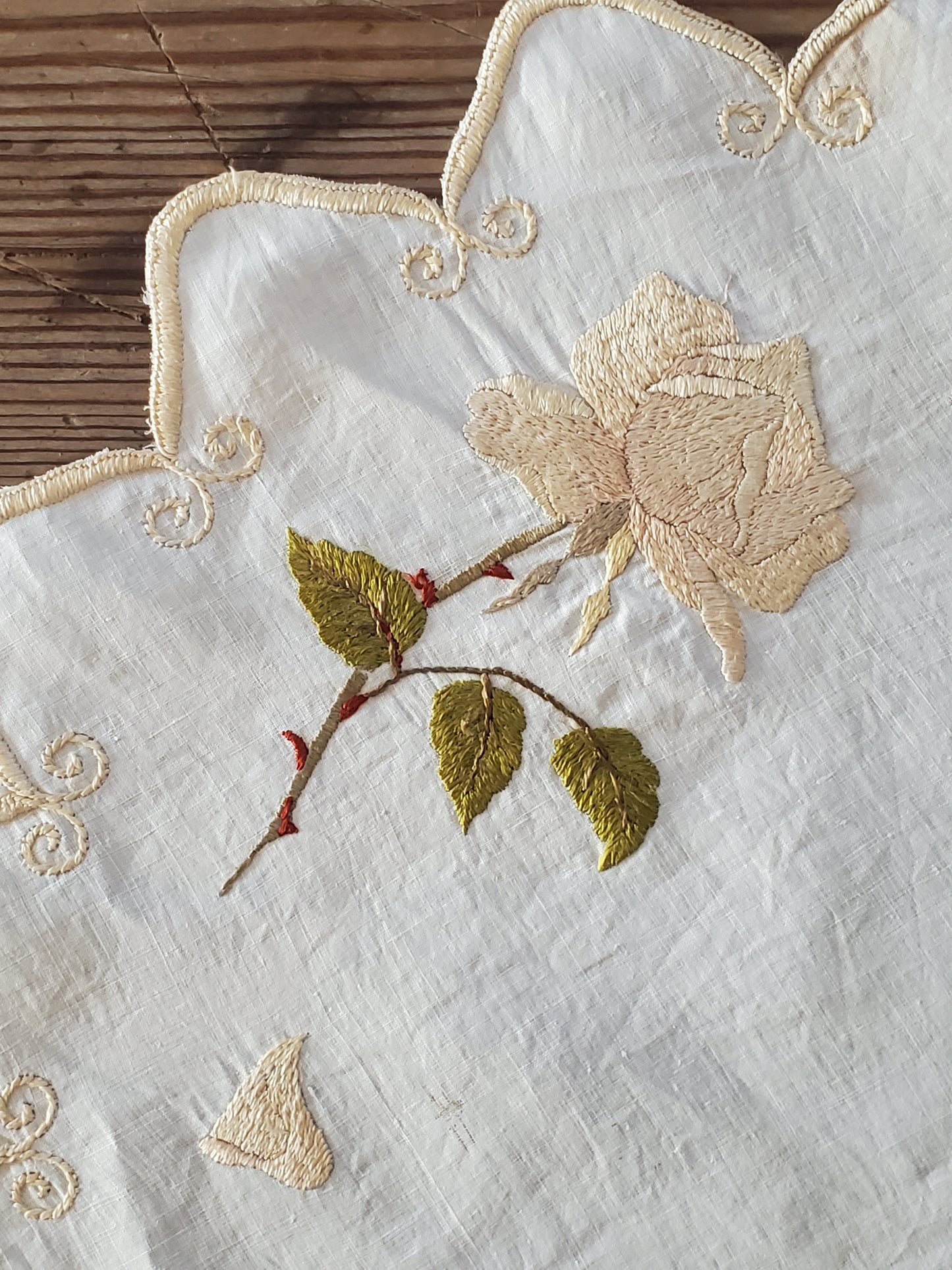 Embroidered Rose Linen