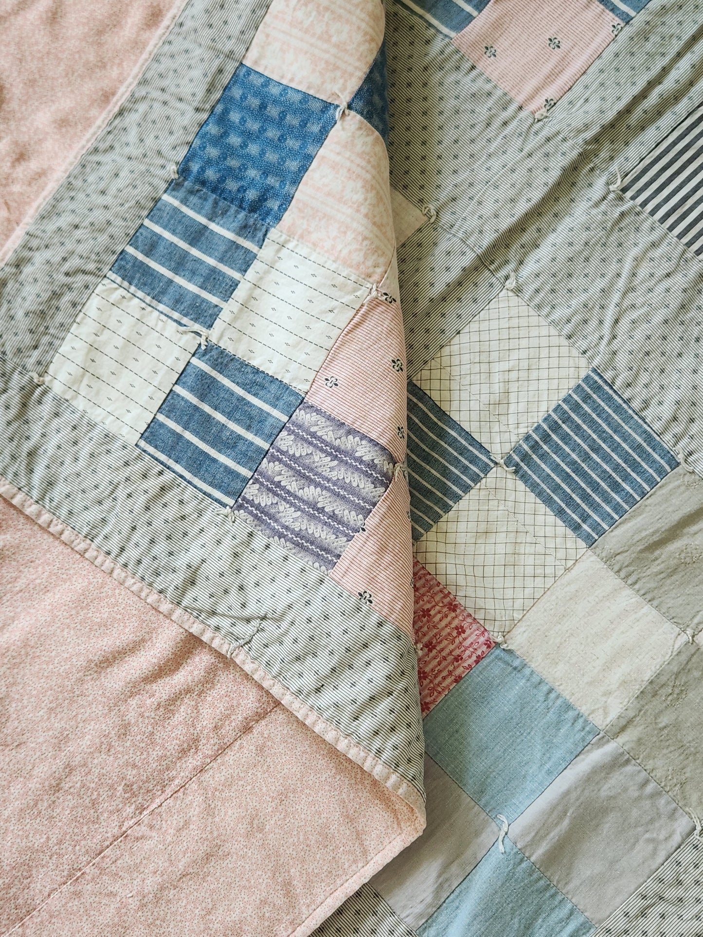 Antique Hand Tied 16 Patch Crib Quilt