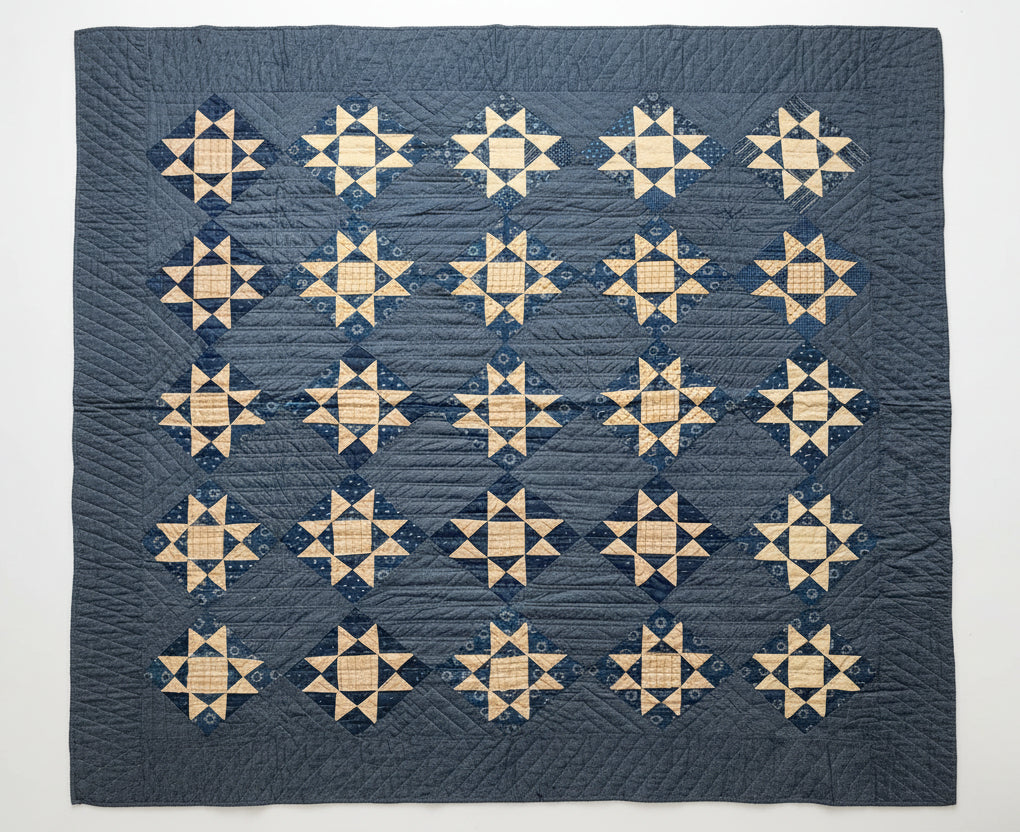 Blue Antique Ohio Star Quilt c1900