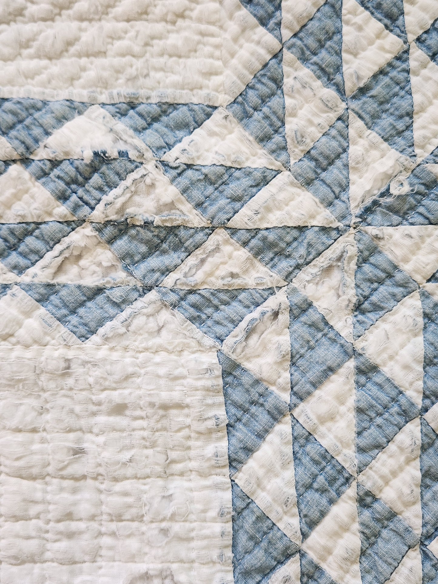 Antique Blue & White Ocean Waves Quilt c1900