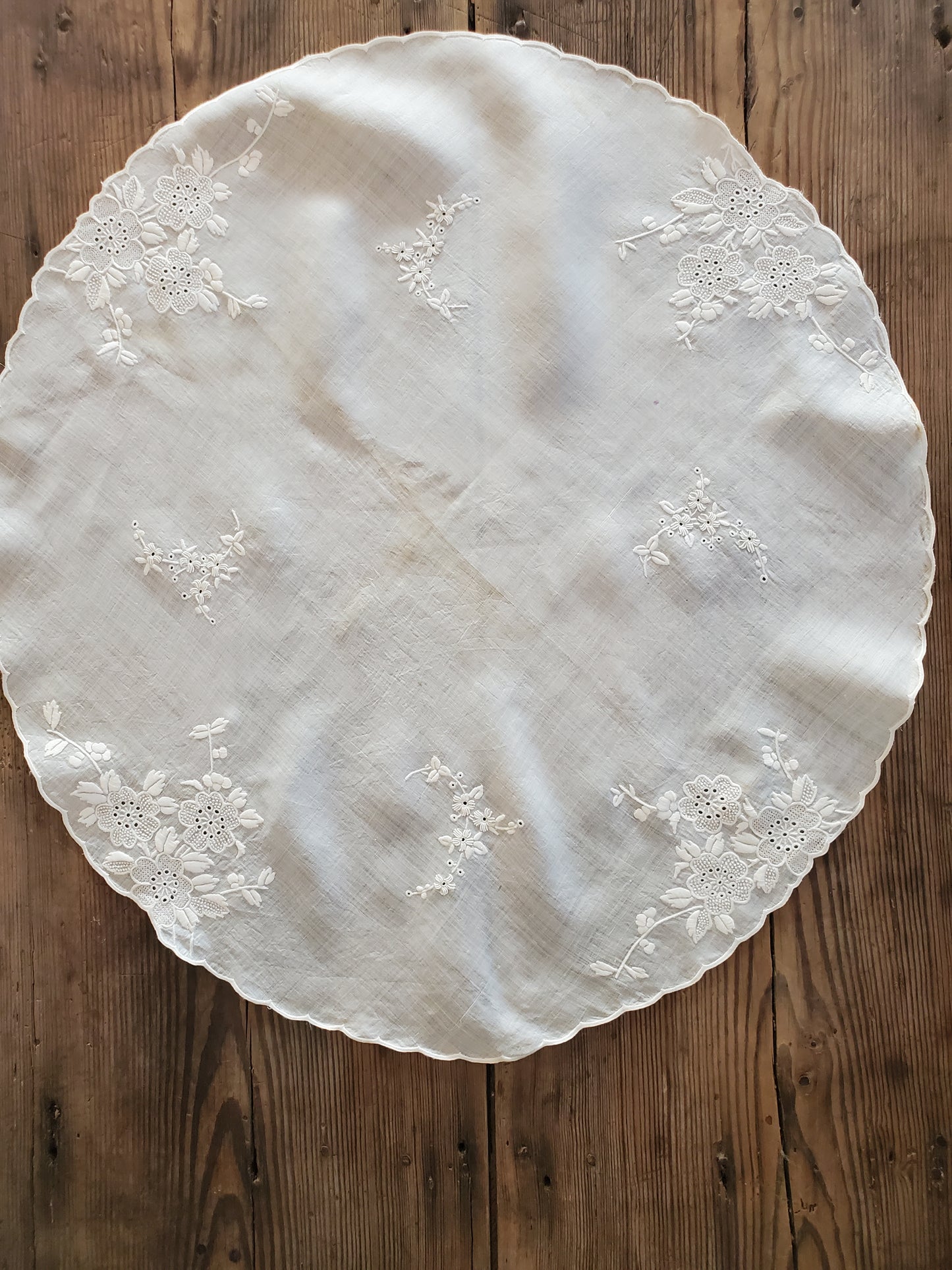 Large Antique Embroidered Cotton Round