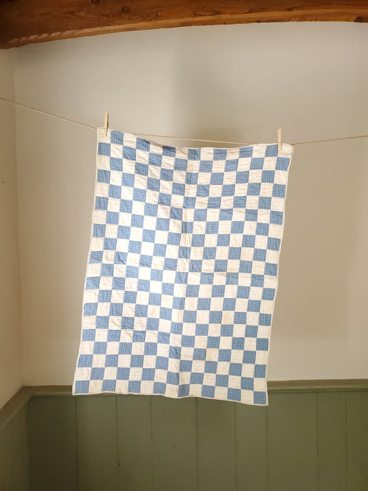 Blue & White Antique Patchwork Crib Quilt