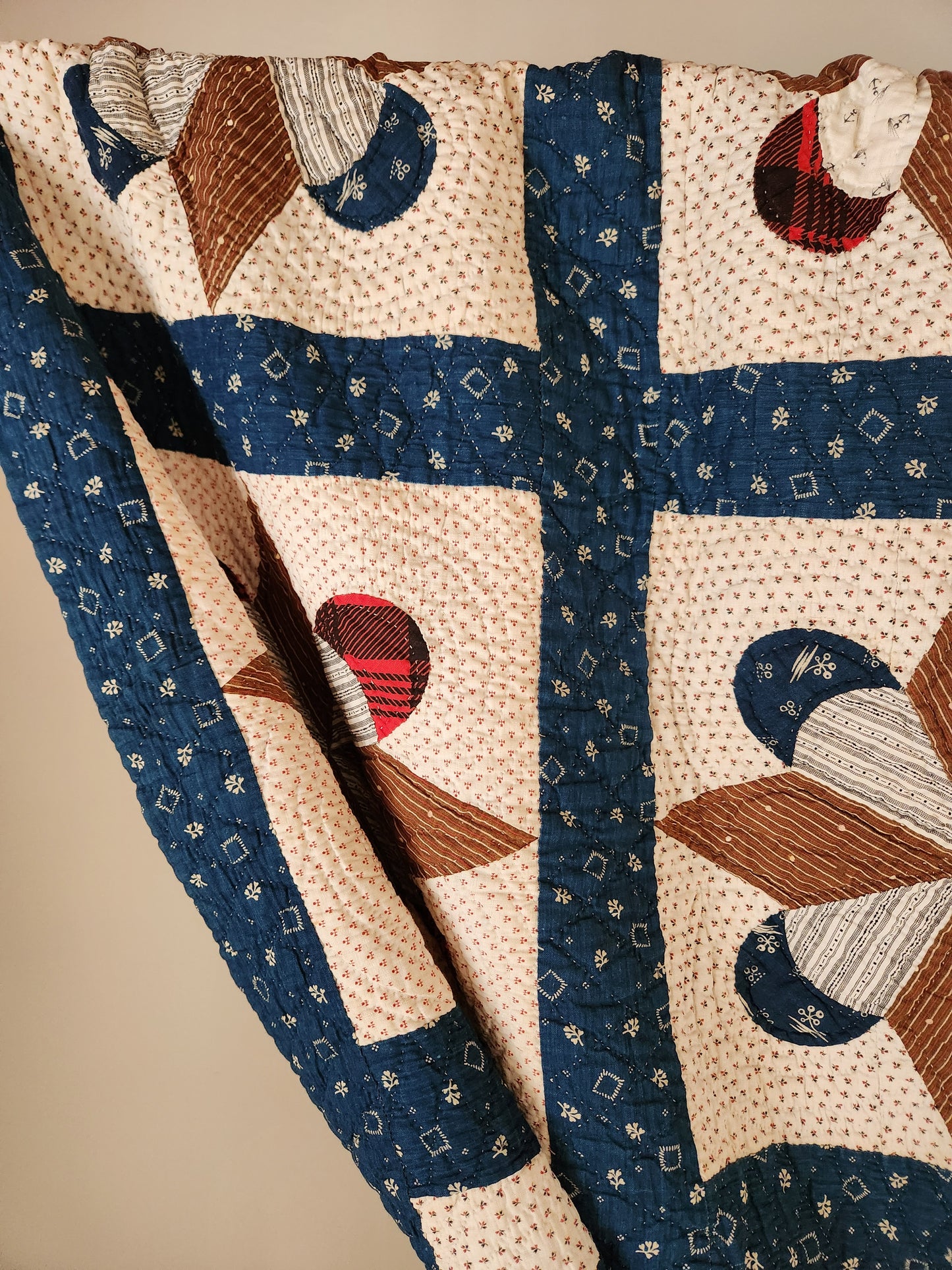 Antique Indigo & White Patchwork Crown Quilt c1890