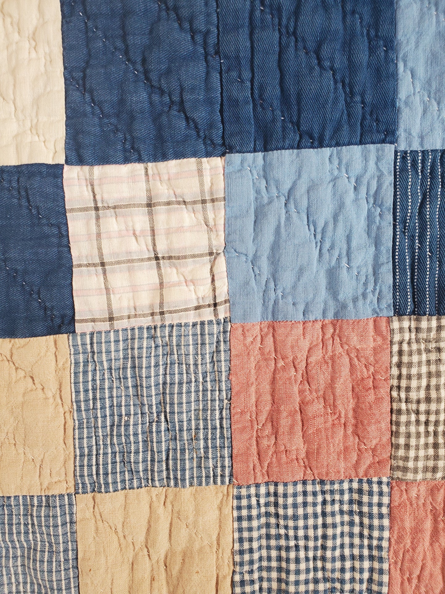 Patchwork Sampler Scrappy Double Sided Antique Quilt, ca 1900