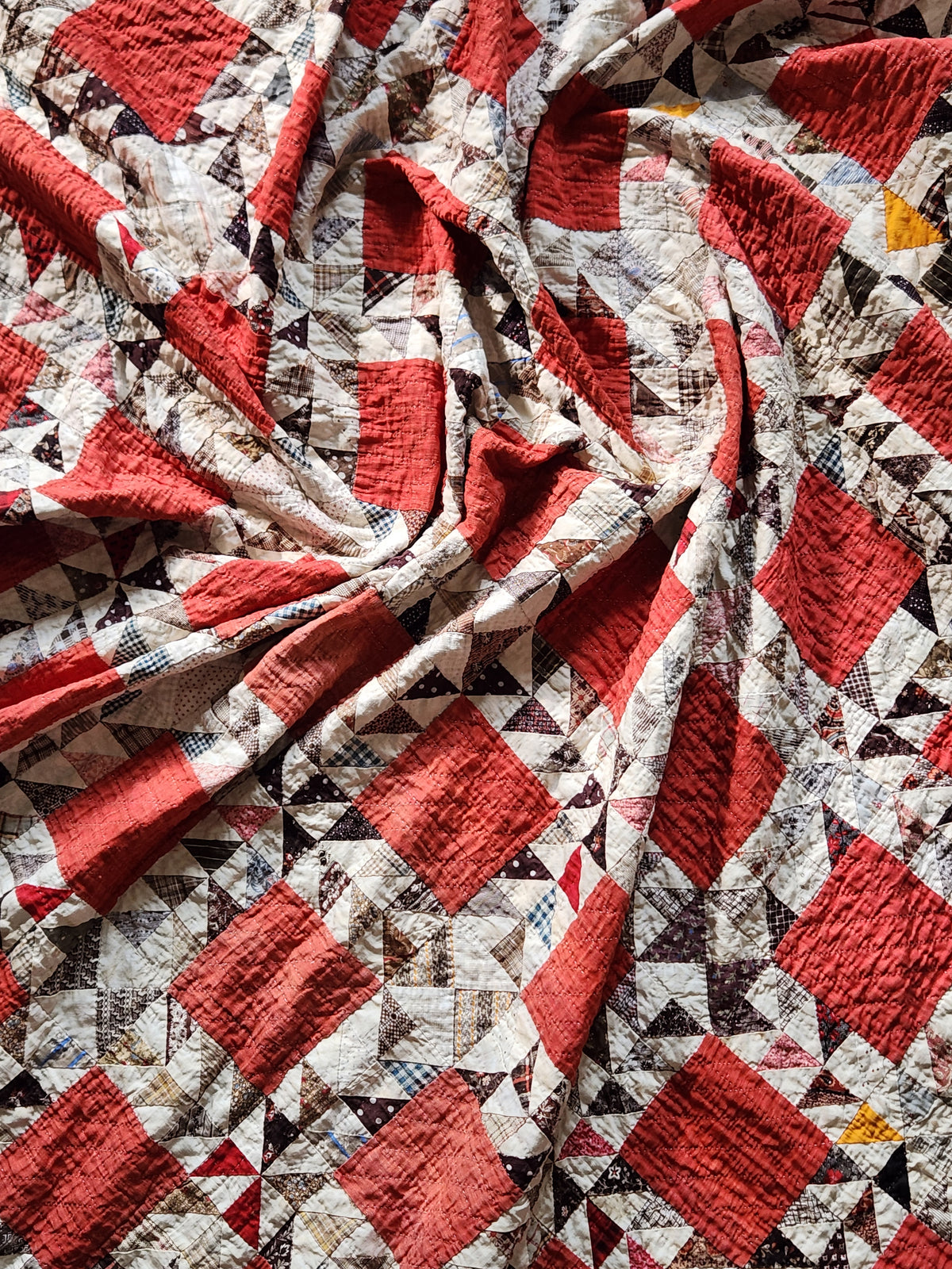 Antique Turkey Red Ocean Waves Quilt c1880
