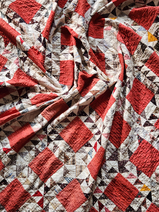 Antique Turkey Red Ocean Waves Quilt c1880