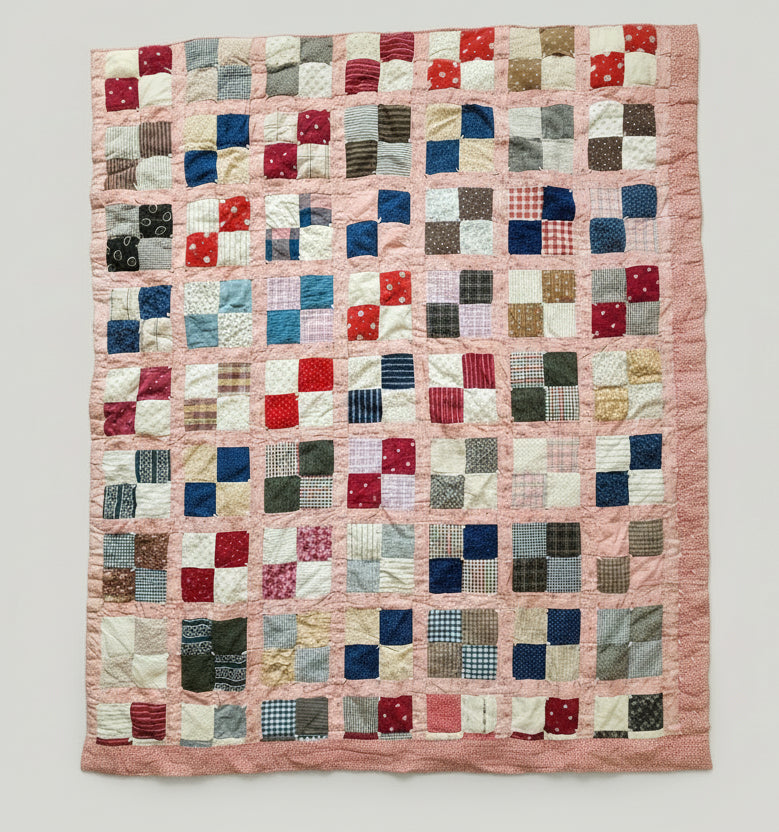 Vintage Four Patch Hand Tied Comforter Quilt c1930