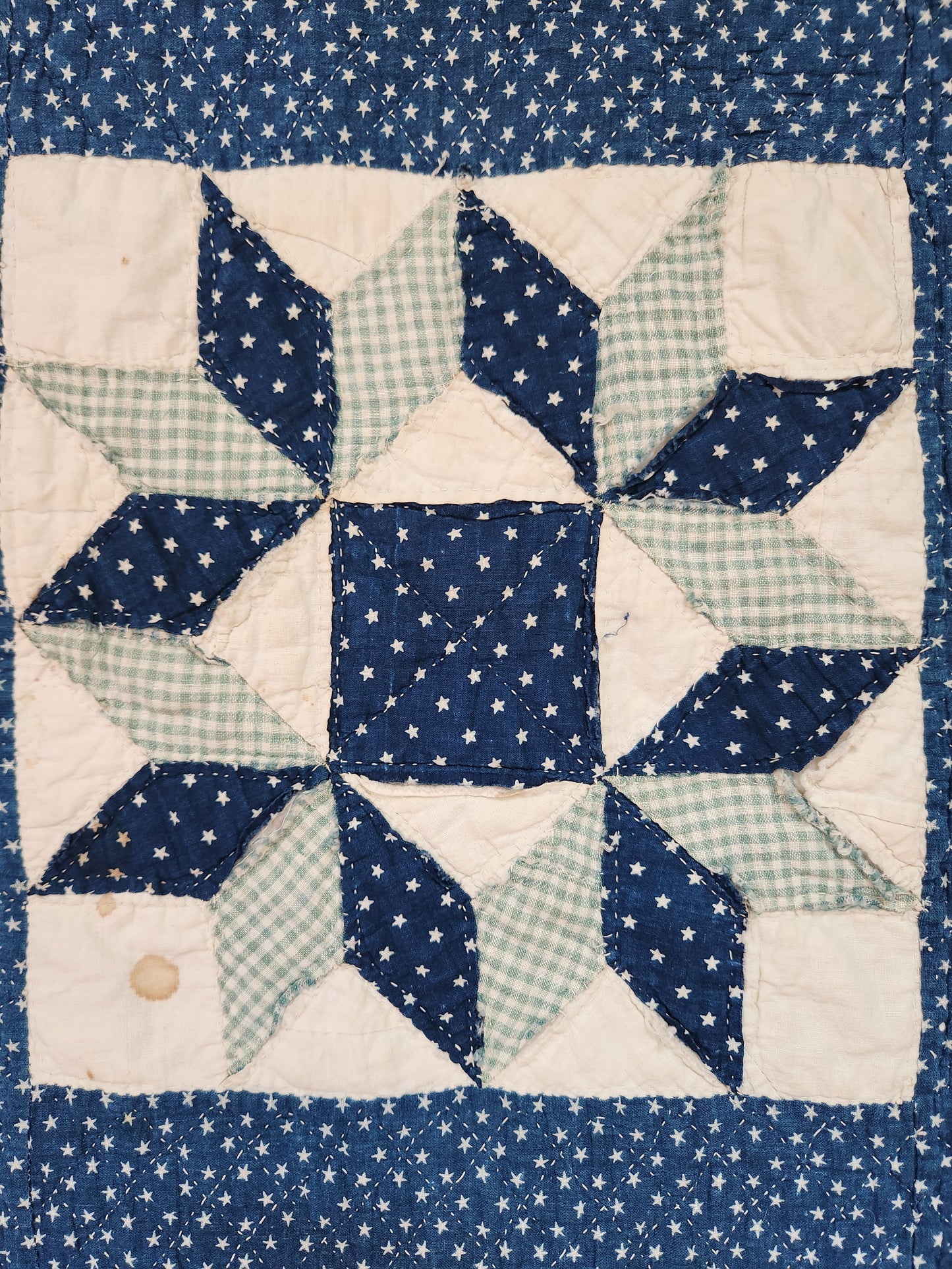 Indigo Patchwork Star Quilt c1900